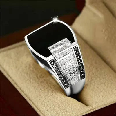 Classic Men's Ring Fashion Metal Gold Color Inlaid Black Stone Zircon Punk Rings for Men Engagement Wedding Luxury  Jewelry - Clikcy