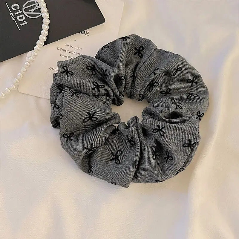 Elegant Black and Gray Cloth Bow Hair Rope for Women Temperament High Ponytail Hair Rope Fashion Girl Does Not Hurt The Hair Scr - Clikcy