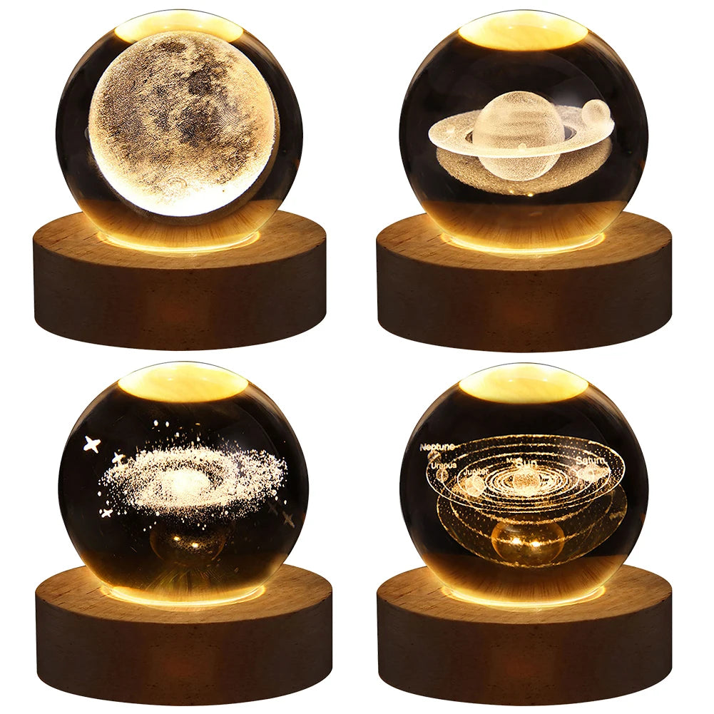 Unique 3D Crystal Ball Lamp with Galaxy and Planetary Projections USB Night Light for Cozy Atmosphere plasma ball - Clikcy