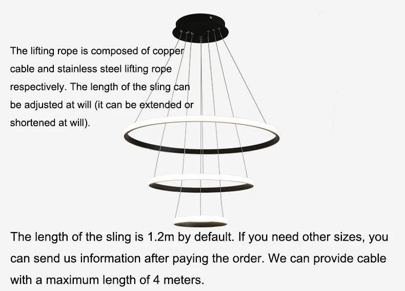 Modern Pendant Lamp Led Rings Circle Ceiling Hanging Chandelier Black Loft Living Dining Room Kitchen Indoor Lighting Fixture - Clikcy