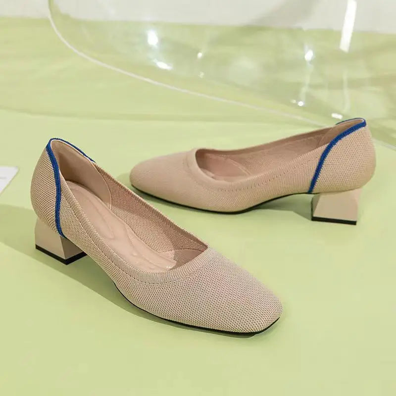 Large high-heeled shoes 42/43/41 women's shoes knitted fashionable breathable non-slip beautiful color matching spring and autum - Clikcy