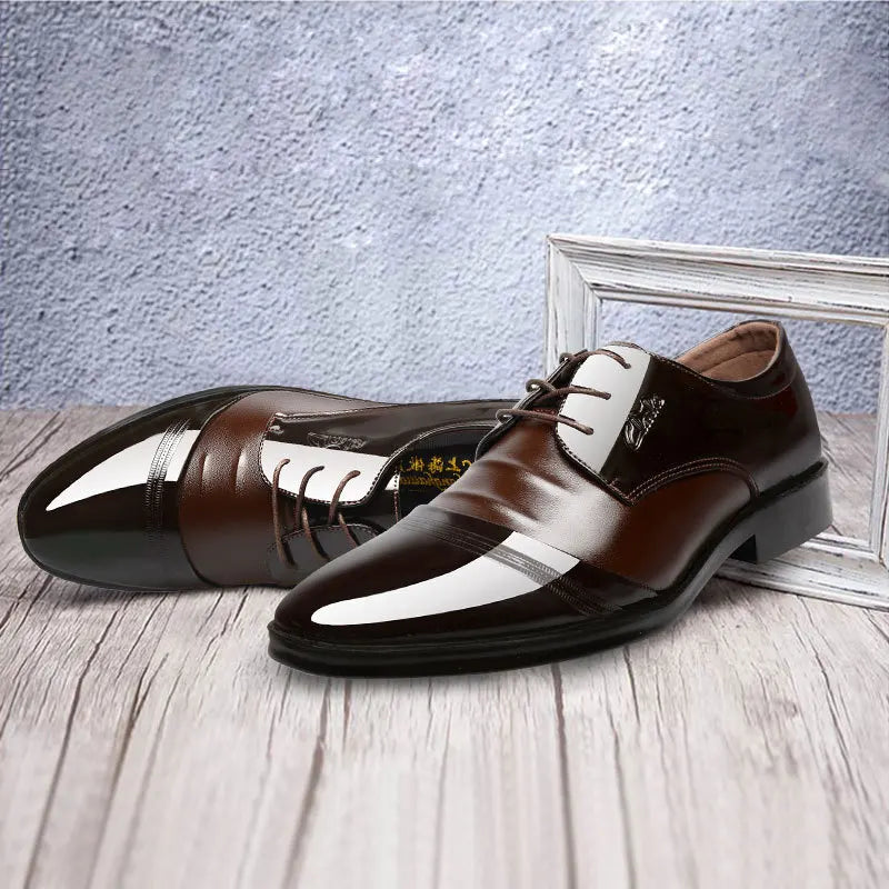 Men's Leather Shoes Black Pointed Shiny Business Formal Shoes Men Lace-up for Work Office Elegant Men's Social Shoes Zapatillas