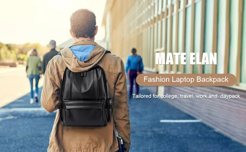 Leather Backpack for Men, 14 inch Laptop Backpack, Travel Daypack with USB Port, Water Resistant Leather Business Daypack - Clikcy