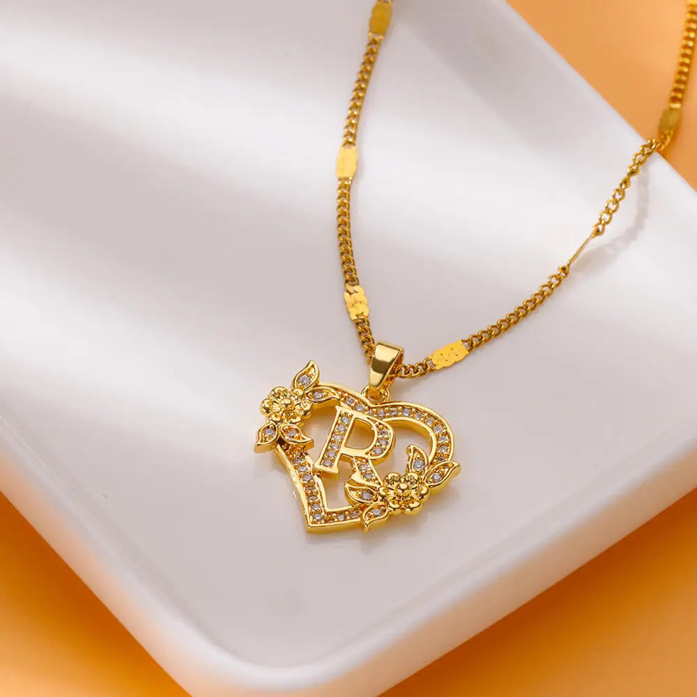 Heart Initial Letter Necklaces For Women Gold Color Stainless Steel Chain A-Z Alphabet Pendant Necklace Birthday Jewelry Gift - Clikcy