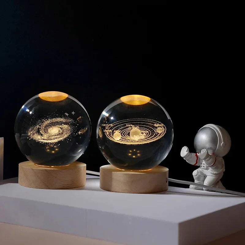 1pc Bedside Lamp Solar Theme Cosmos Series Crystal Ball Night Lights Milky Way Moon Small Ornaments for Desk Creative Gift - Clikcy