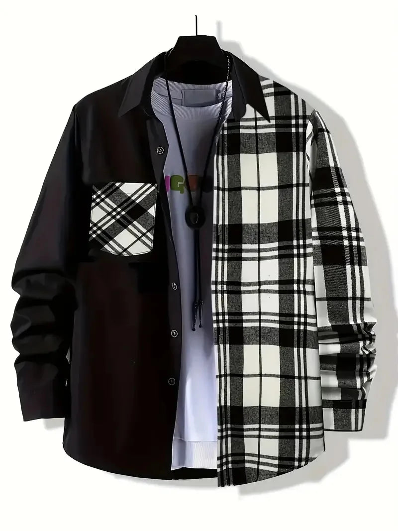 New Men's Casual Shirt Spring Autumn Comfortable High quality Fashion trend Color Lapel Pocket Loose long sleeve Cardigan tops - Clikcy