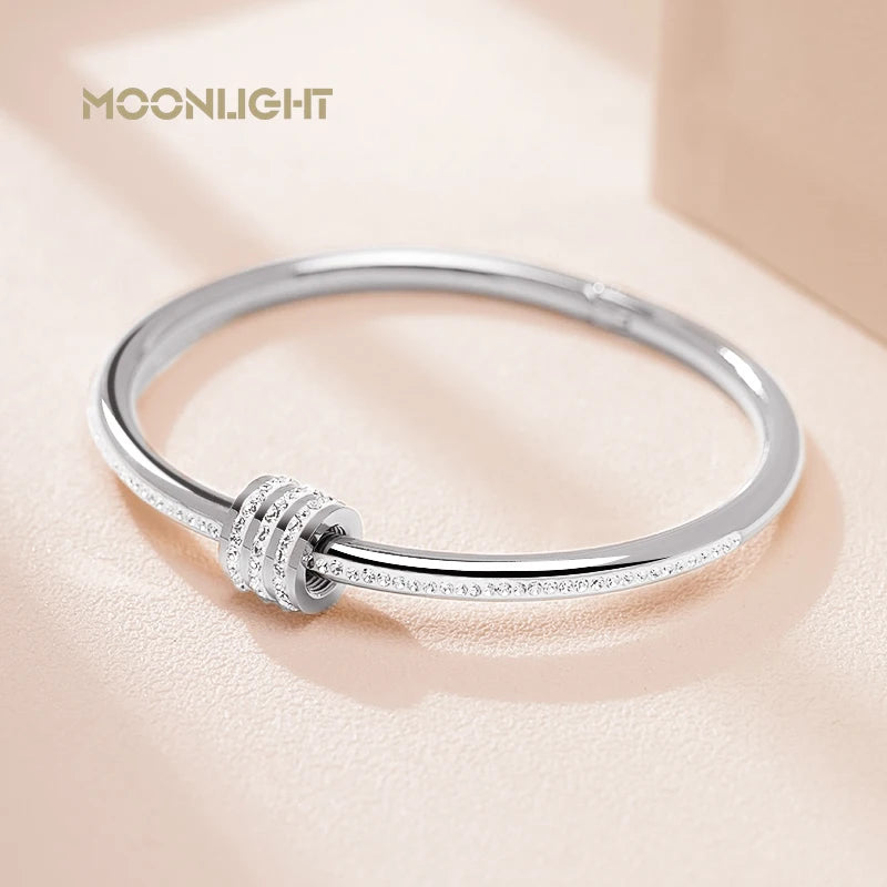 MOONLIGHT Classic Stainless Steel Zircon Bangle For Women Circular Screw Bracelet Female Jewelry Gifts Fashion Accessories - Clikcy
