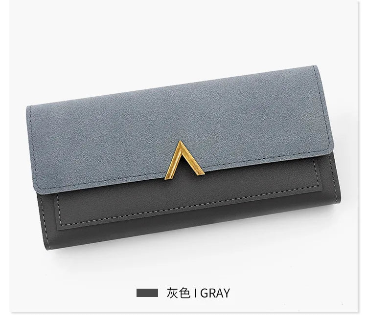 New Korean version women's wallet long V-shaped buckle three fold wallet for women, hand-held bag, change card bag - Clikcy