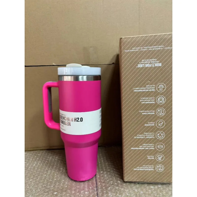 40 oz large capacity stainless steel thermos cup car cup second generation straw portable water cup sports fitness - Clikcy