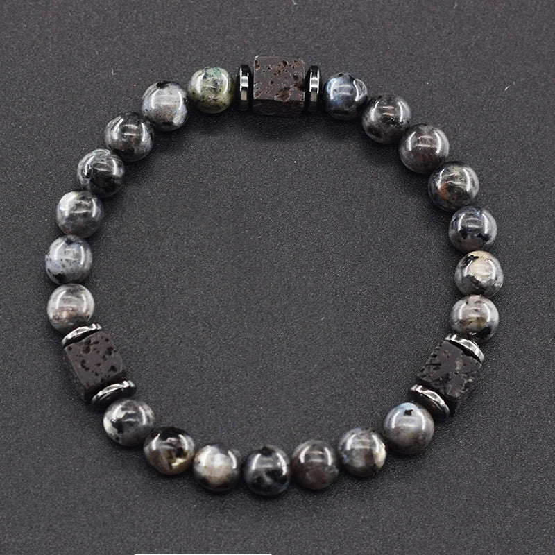 New Fashion Natural Stone Bracelet Men 8mm Onyx Lava Obsidian Strand Braclet Healing Beaded Bracelet Leisure Pulsera Accessories - Clikcy