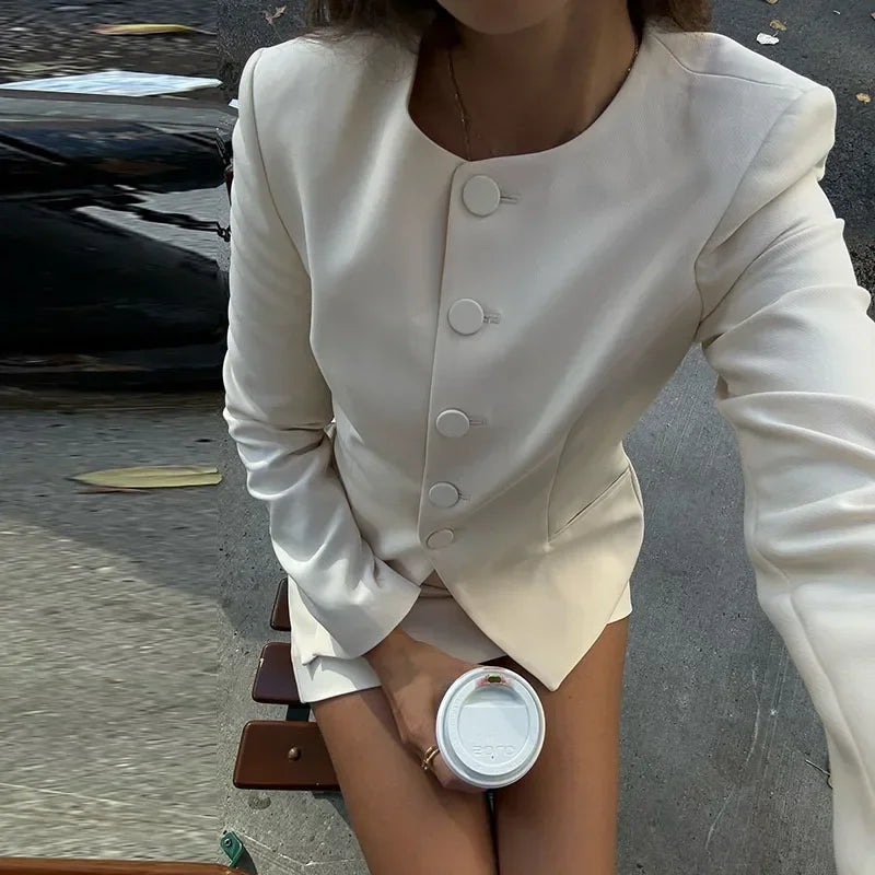 Casual Single Breasted Loose O-neck Blazer Coat Elegant Solid Skirt Set for Women High Waist Skirts Female 2025 Spring Outfit