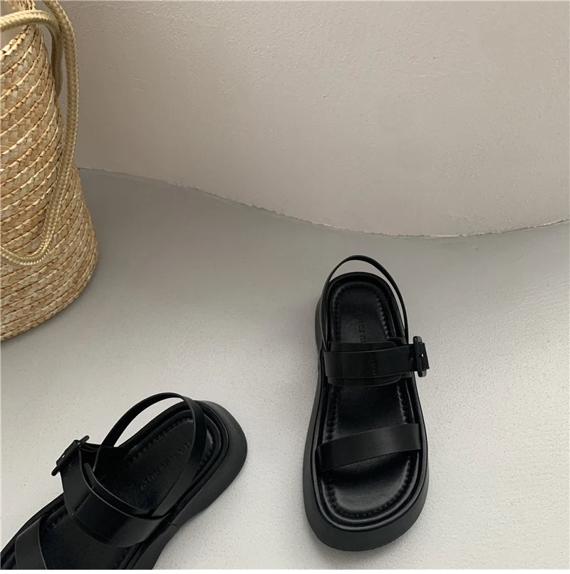 2025 New Gladiator Summer Sandals Fashion Platform Flats Elegant Open Toe Ankle Strap Dress Shoes - Clikcy