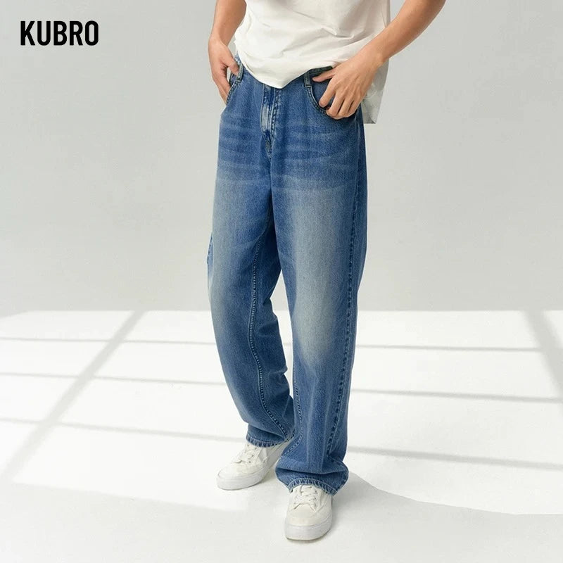 KUBRO Denim Jeans Men 2025 Summer Loose-Fit Straight-Leg Soft Denim Fashionable Vintage Men's Summer Pants Jorts Drip Clothing - Clikcy