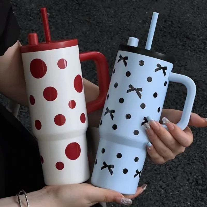 24oz Portability Tumbler with Handle Straw Lid Large Volume Stainless Steel Vacuum Insulated Cup Keep Cold Travel Mug - Clikcy