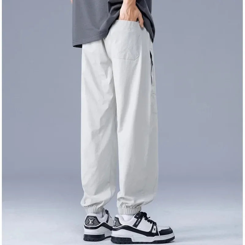 Men's Pants Summer Quick Dry Breathable Ice Silk Work Pants Elastic Casual Sports Large Size Streetwear Men Cargo Pants Vintage - Clikcy