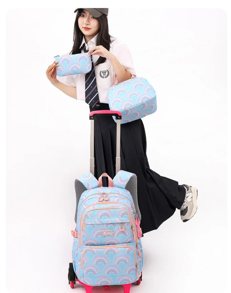 Rolling School Bags for Girls Backpack Children Waterproof School Backpacks with Wheels Middle School Trolley Luggage Back Pack - Clikcy