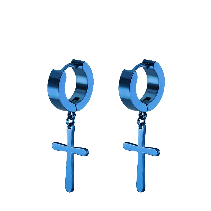 2pc Stainless Steel Men Cross Stars Punk Dangle Earrings Gothic Woman Cross Ear Hoop Earrings Huggies Pendant Piercing Jewelry - Clikcy