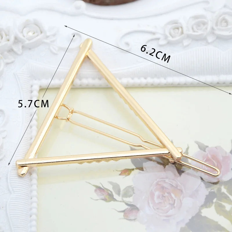 20240Fashion Woman Hair Accessories Triangle Hair Clip Pin Metal Geometric Alloy Moon Circle Hairgrip Barrette Girls Headwear - Clikcy