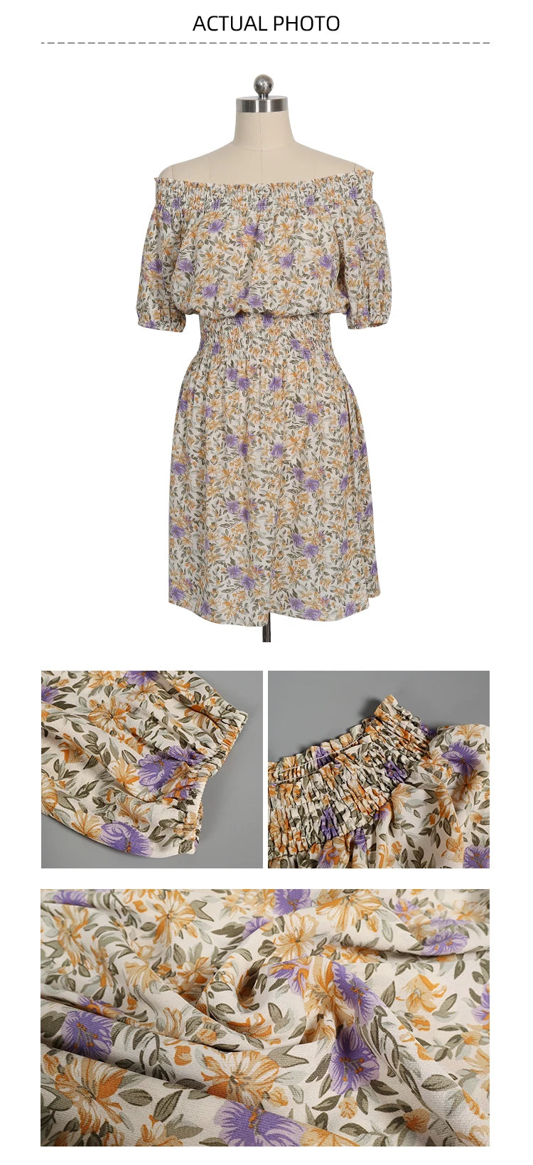 2025 Spring and Summer New Women's Random Printed Pullover Dress One Collar Midi Dress Beach Seaside Holiday - Clikcy