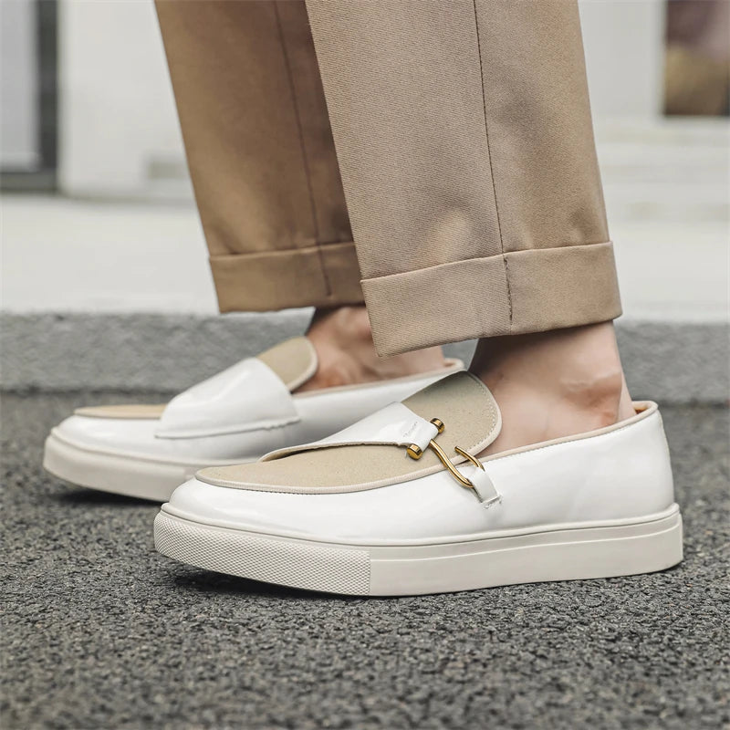 Hight Quality Casual White Leather Shoes For Men New Platform Walking White Sneakers Male British Style Loafers Yuppie Men 2025 - Clikcy