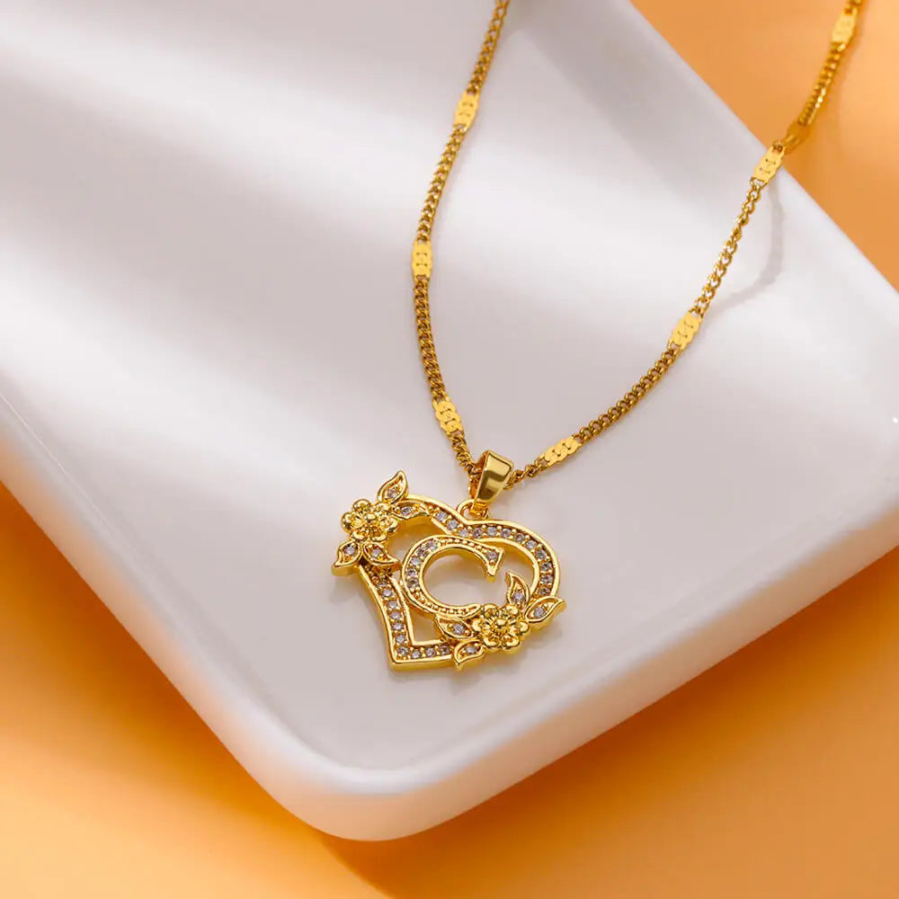 Heart Initial Letter Necklaces For Women Gold Color Stainless Steel Chain A-Z Alphabet Pendant Necklace Birthday Jewelry Gift - Clikcy
