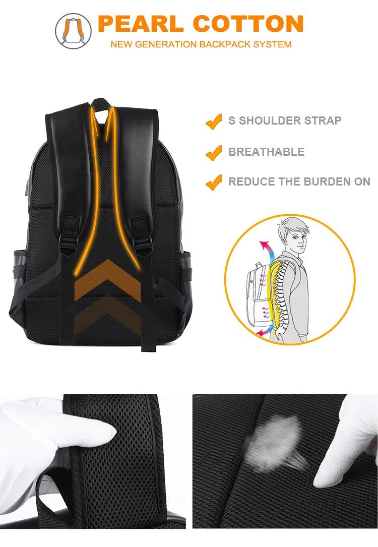 Leather Backpack for Men, 14 inch Laptop Backpack, Travel Daypack with USB Port, Water Resistant Leather Business Daypack - Clikcy