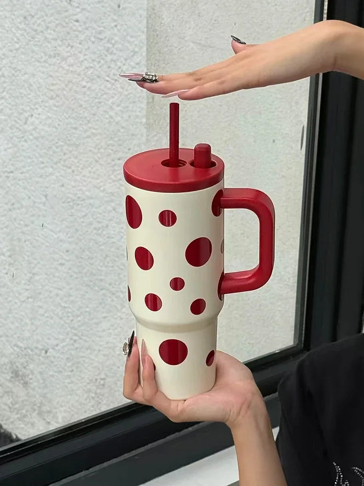 24oz Portability Tumbler with Handle Straw Lid Large Volume Stainless Steel Vacuum Insulated Cup Keep Cold Travel Mug - Clikcy