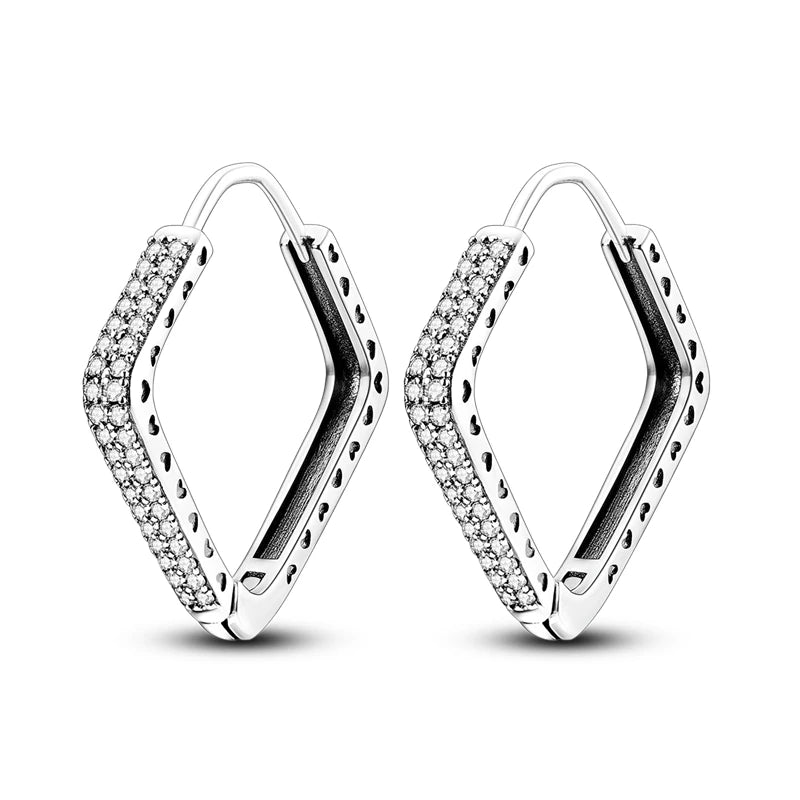 Original 925 Sterling Silver Women Hoop Earrings High Quality Shine Zircon U Shaped Classic Style Earring For Women Jewelry Gift