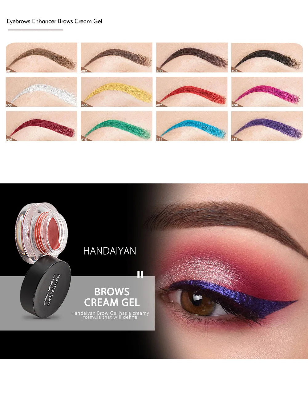 Colorful Eyebrow Gel Eyebrow Dye Glue 12 Colors Rainbow No Fading Dye Eye Brow Paint with Brush Lasting Brow Makeup Cosmetics - Clikcy