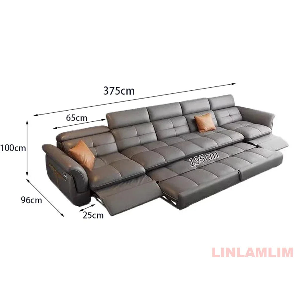 Modern Electric Recliner Sofa Bed with Adjustable Backrest, L-Shaped Multifunctional Italian Genuine Leather Sectional Couch - Clikcy