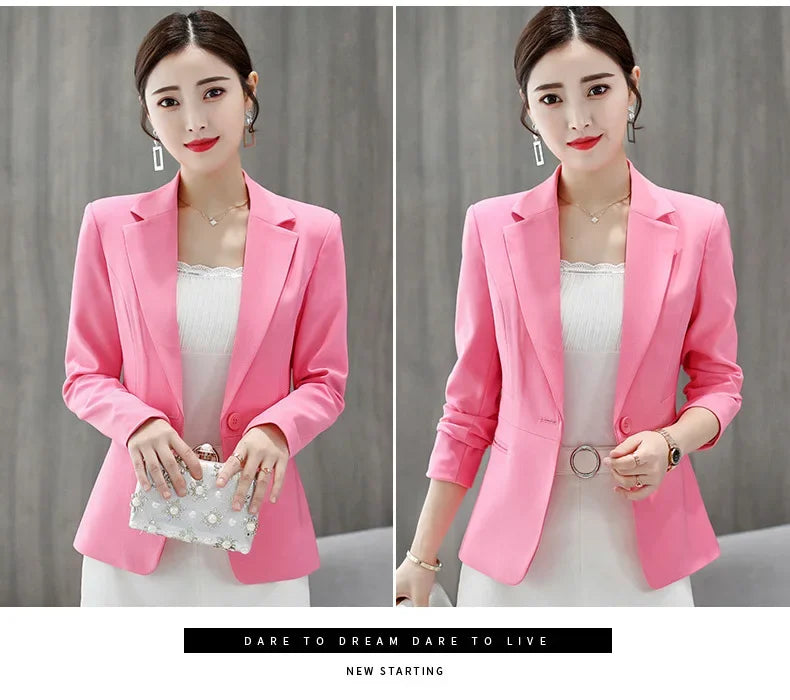 Spring Blue Women's Long-sleeved Suit Jacket, Korean Style Slim Short Coat Women, Asian Size M-XXXL, Girl's Blazers - Clikcy