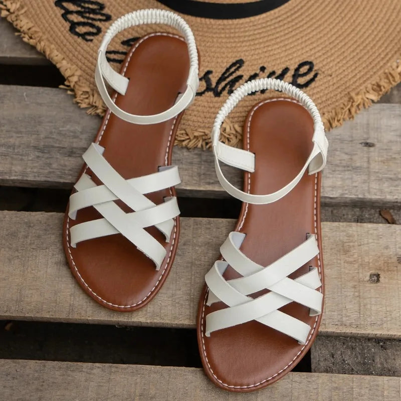 Women Flat Sandals 2024 Summer Hot Women Sandals Bottom Roman Strap Sandals with Non Slip Rubber Soles Ladies Daily Sandalia - Clikcy