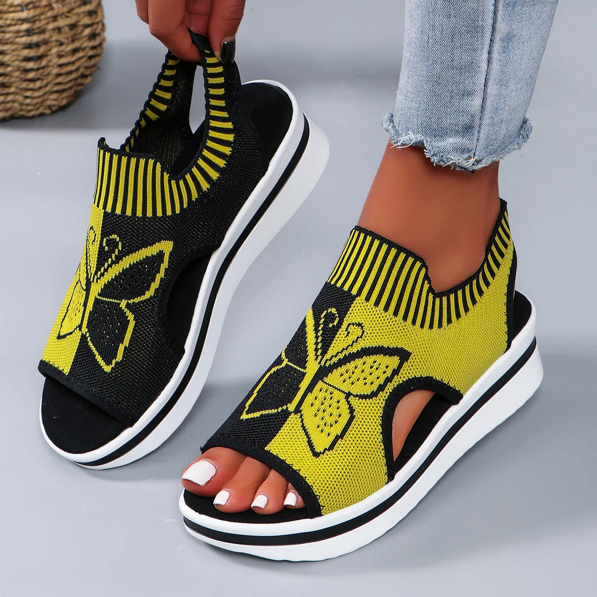 Women Flat Sandals Mesh Fish Mouth Casual Low Heels New Summer Slides Women Platform Shoes Sports Wedges Beach Comfort Sandals - Clikcy