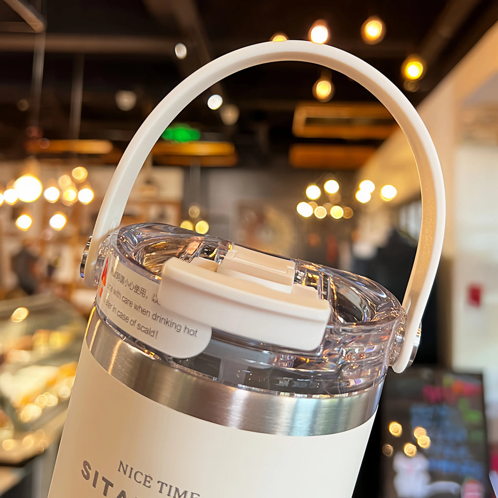 21oz/31oz Stainless Steel Tumbler with Straw Insulated Thermos Coffee Cup with Handle Water Bottle Travel Car Cups Copo Termo - Clikcy