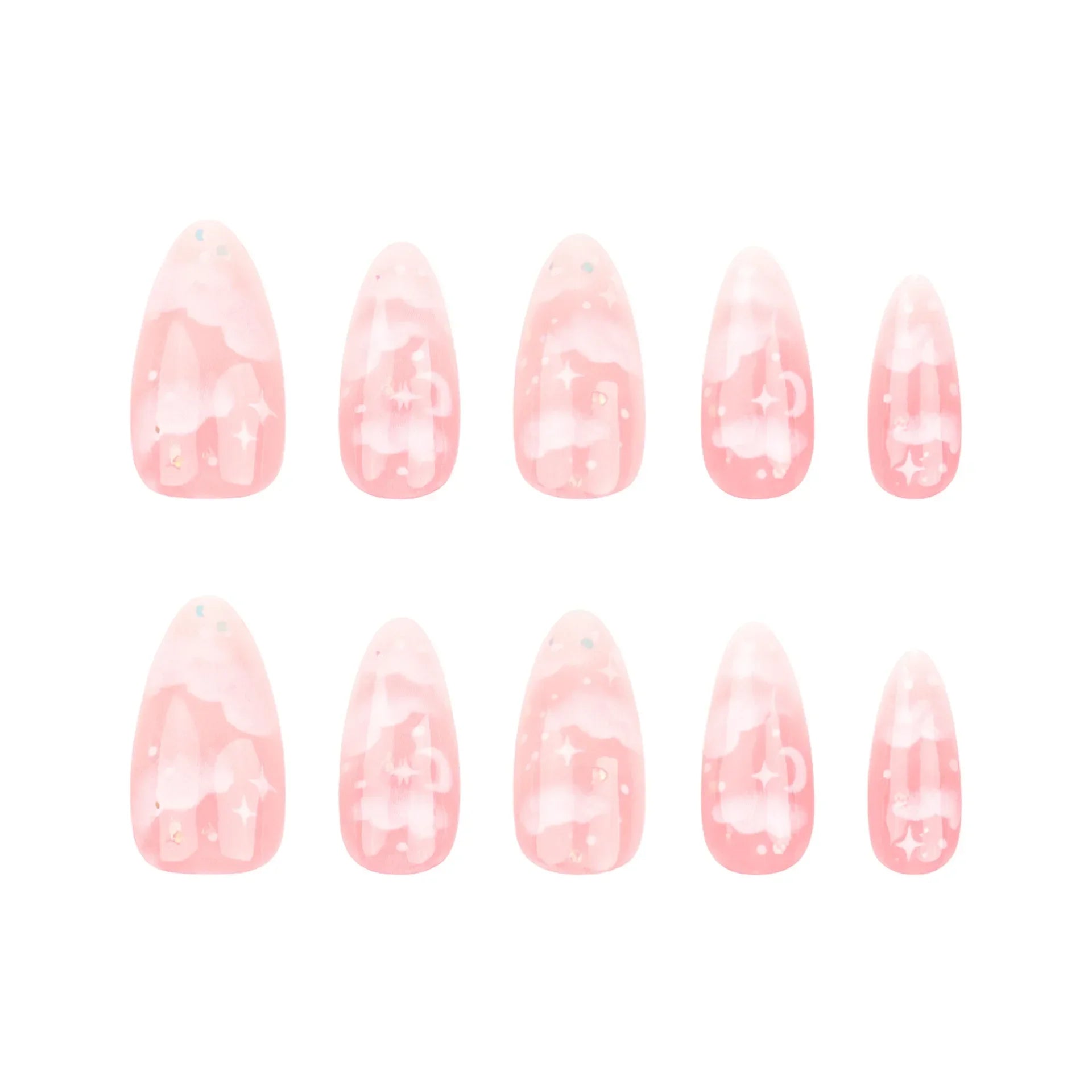 24Pcs Pink Cloud Sweet Star Moon Acrylic Nails Press on Almond Wearable Full Cover False Nails Art Tips Fingernail Beauty - Clikcy