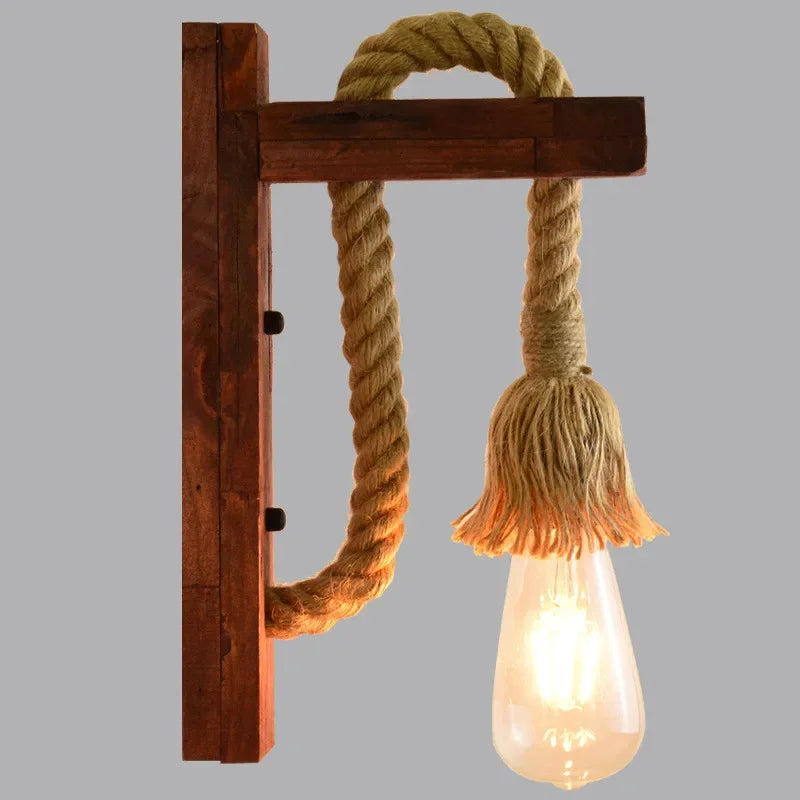 Vintage Hemp Rope Wall Lamp with Plug Wood Wall Lamp E27 Indoor Loft Outdoor Corridor Wall Lights Industrial Sconce Bedside Lamp - Clikcy