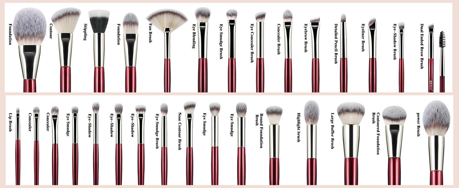 BEILI Professional Makeup Brushes 9/15/30Pcs for Foundation Contour Eyeshadow Blending Synthetic Hair Cosmetics Brush Set - Clikcy