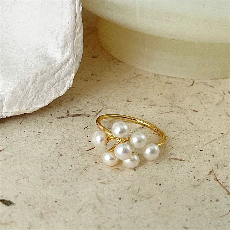 Pearl Ring Female Minority Design Advanced Sense Fashion Personality Adjustable Beimu Vintage Index Finger Ring Jewelry Gift