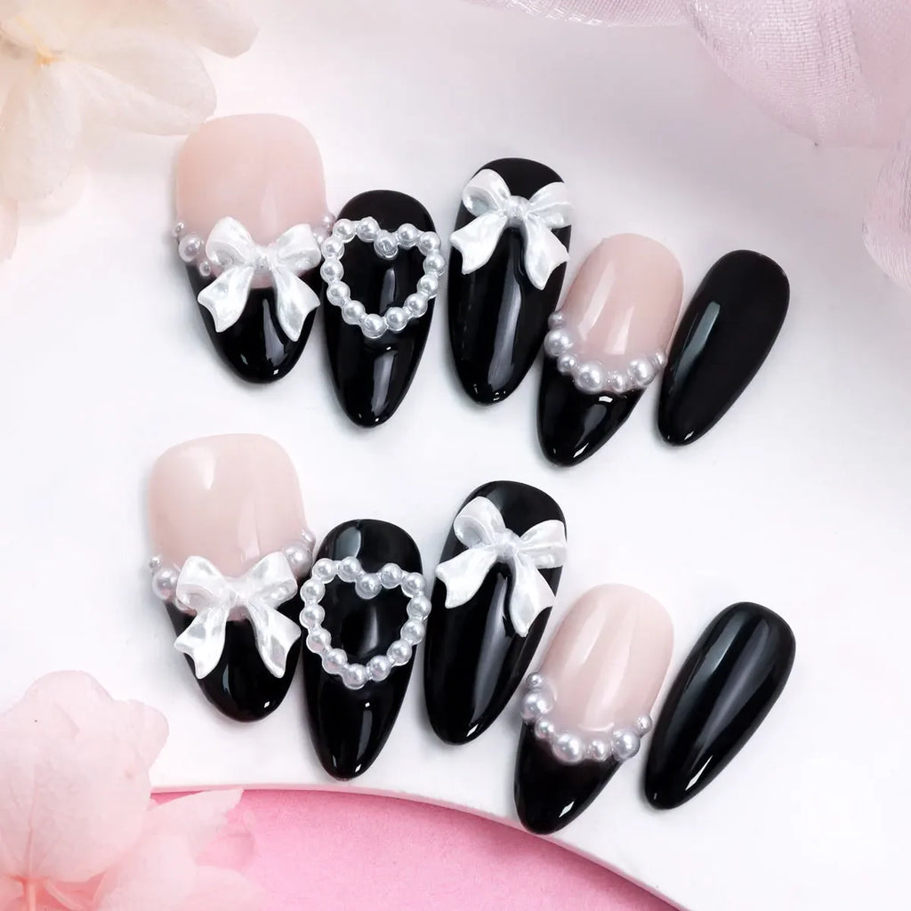 10pcs Y2K Removable Handmade Press on Nails Hand Painted Cherry Pattern Design Fake Nails Cute White Sweet Almond Patch Nail - Clikcy