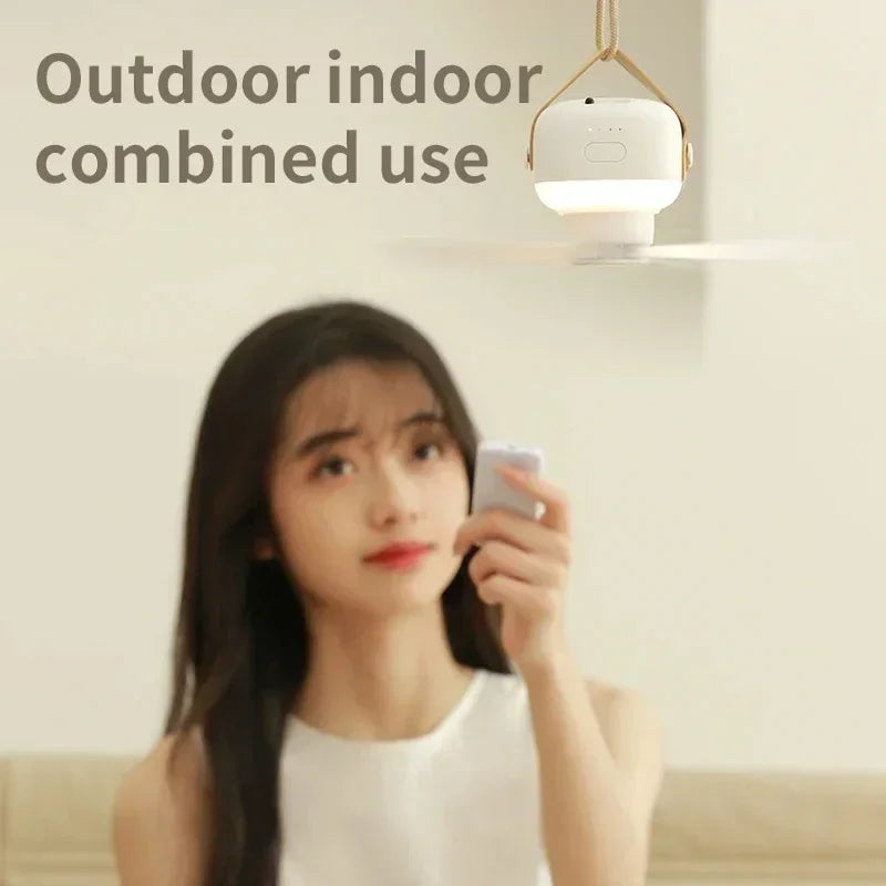 Portable Ceiling Fans Outdoor Camping Fan Tent Ventilator Cooler Rechargeable Electric Fan Remote Control LED Lighting - Clikcy