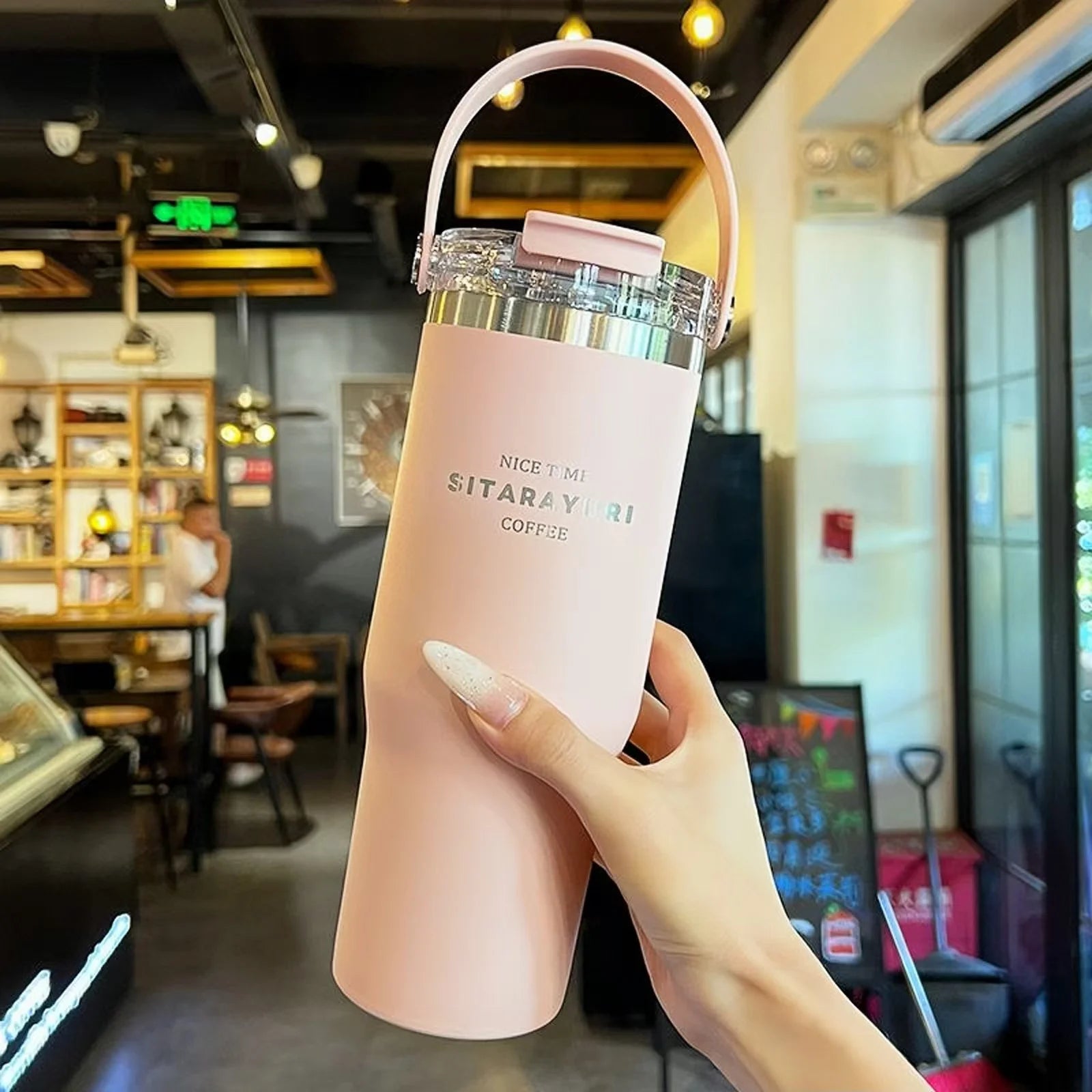 21oz/31oz Stainless Steel Tumbler with Straw Insulated Thermos Coffee Cup with Handle Water Bottle Travel Car Cups Copo Termo - Clikcy