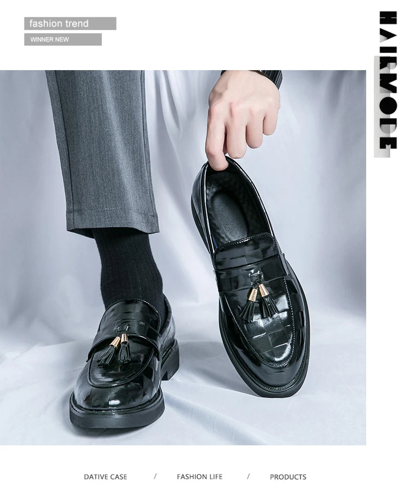 Fashion Designer Formal Slip On Men Dress Shoes New Classic Leather Oxfords For Party Business Shoes Men's Wedding Flat Loafers