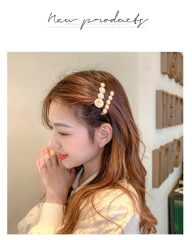 5pcs Women's Hairpin Side Hair Clip Set Designer Pearl Headwear Bangs Hairpin Headpiece Hair Accessories Hairwear Duckbill Clip - Clikcy