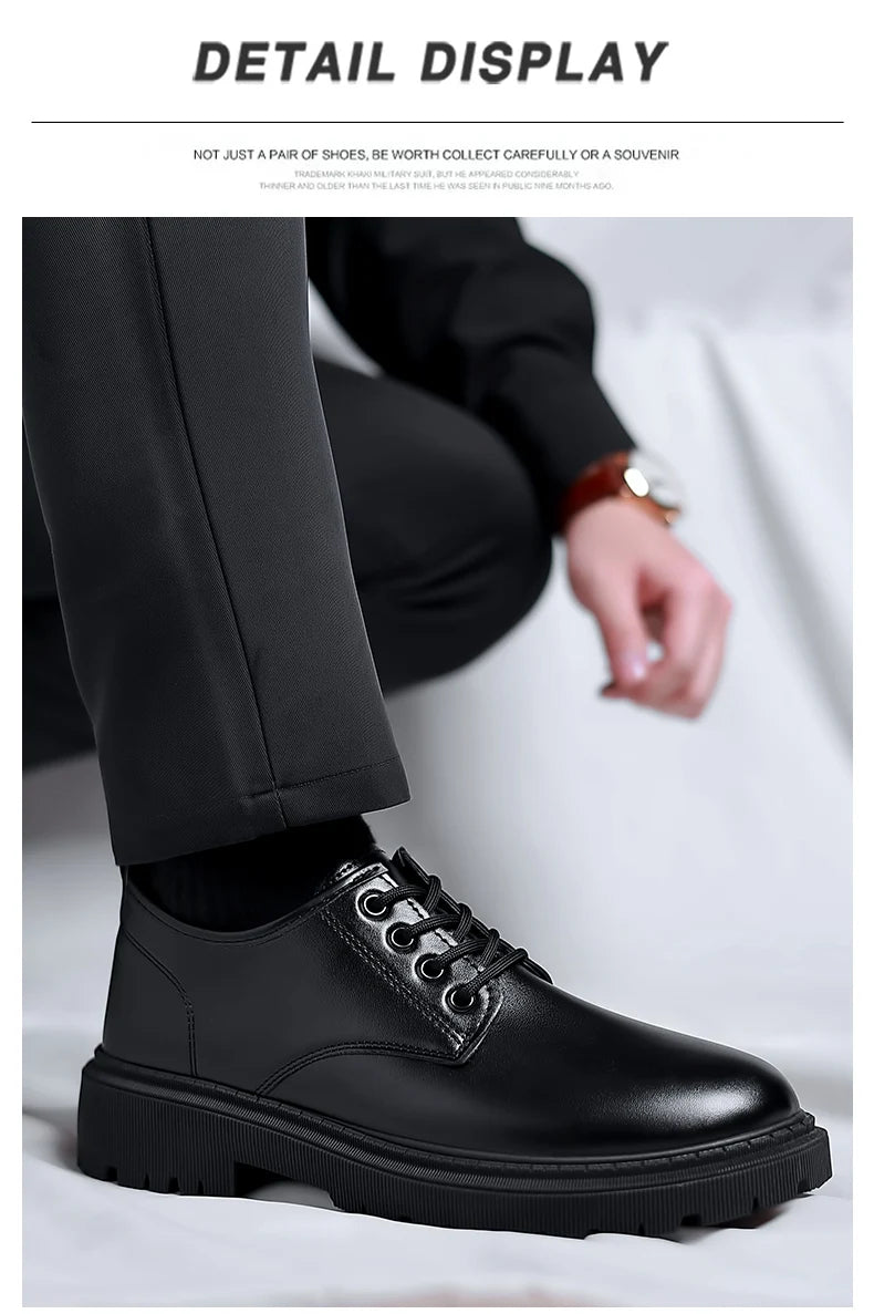 Luxury Men's Genuine Leather Business Formal Shoes British Style Men's Black Platform Lace Up Casual Shoes Zapatos De Cuero 2025
