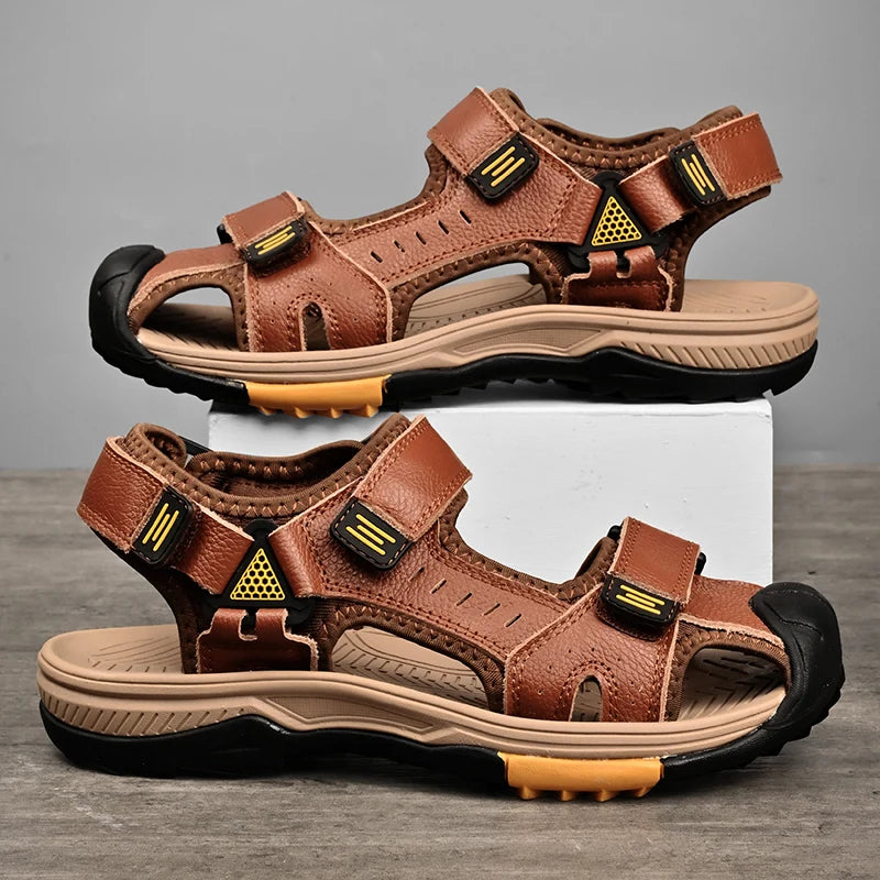 Summer Men Sandals Genuine Leather Mens Casual Shoes Outdoor Men Leather Sandals for Men Beach Shoes Roman mens Shoes - Clikcy