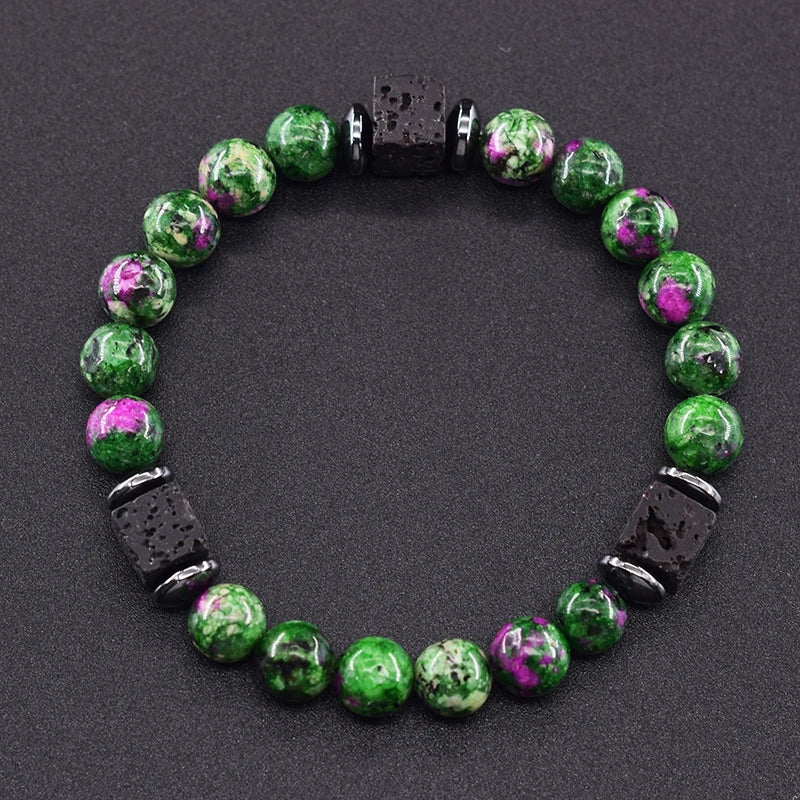 New Fashion Natural Stone Bracelet Men 8mm Onyx Lava Obsidian Strand Braclet Healing Beaded Bracelet Leisure Pulsera Accessories - Clikcy