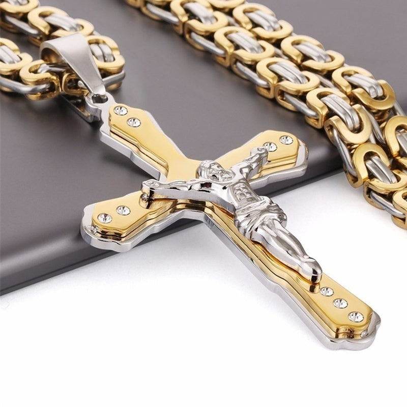 Fashion Jesus Cross Necklace Religious Faith Cross Jesus Jewelry Mens and Women's Necklace Banquet Party Anniversary Gift Hiphop - Clikcy