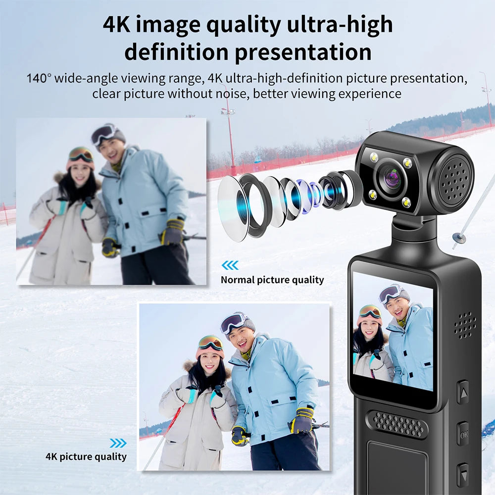 128GB 4K Ultra HD Action Mini Camera 180 Rotatable Vlog Wifi Sports Cam Waterproof Case Helmet Travel Bicycle Driver Recorder - Clikcy