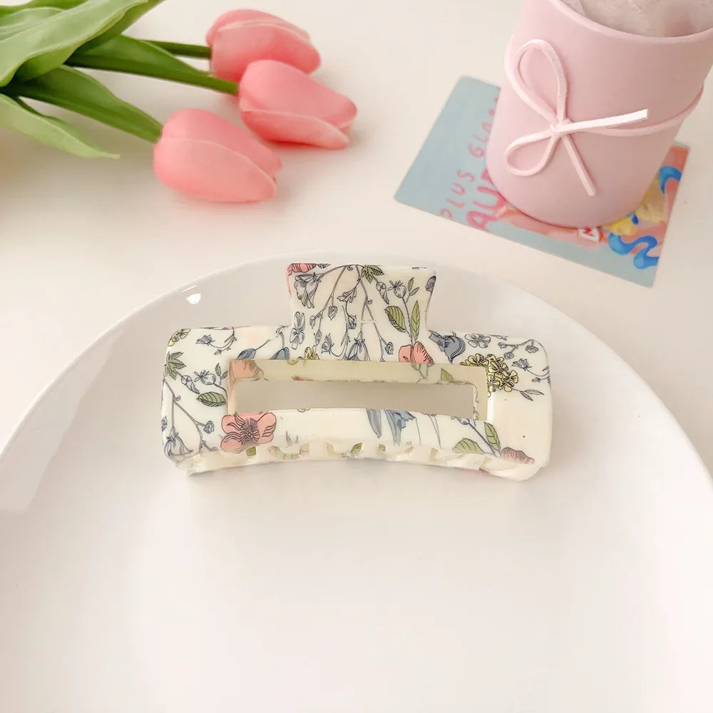 Super Large 13cm Printed Grab Clip Korean Fresh and Sweet Disc Hair Crab Clip Premium Girl Hairpin Hair Accessories
