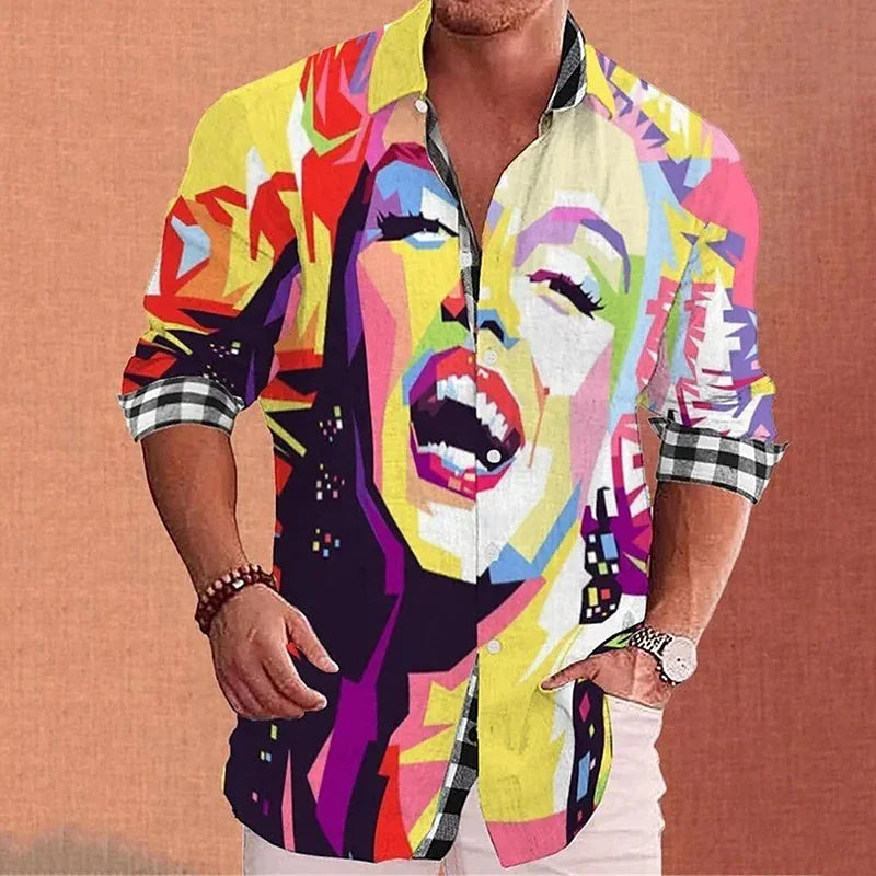 2023 Fashion Shirt Lapel Casual Men's Graffiti Ink Painting Flower Butterfly Outdoor Retro High Quality Material Top Plus Size - Clikcy